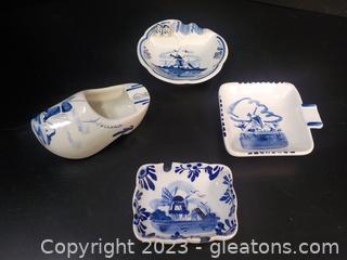 Nice Hand-Painted Delft Blue Ashtrays (Holland-4pc)
