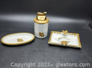 3 Beautiful White with Gold Trim Pieces Made in France