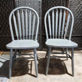 Pair of Vintage Gray Wooden Spindle Back Chairs (Painted)