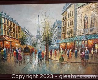 Lovely Oil on Canvas Painting of Paris Street- Framed 