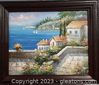 Beautiful Seascape Oil on Canvas Painting Framed 