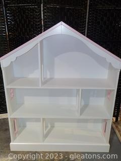 Precious White Bookcase, Shaped Like a Play House, Pink Trim
