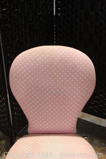 Pair of Pink & White Polka Dot Upholstered Metal Side Chairs 