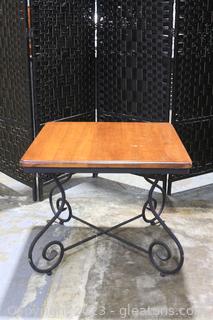 Charming Wooden & Metal End Table with Scroll Design 