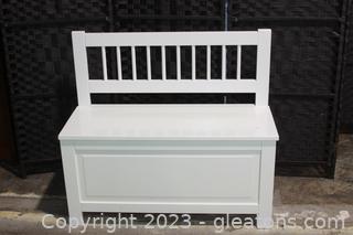 Adorable Child Size White Wooden Storage Bench 