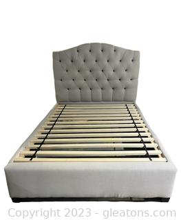 Grey Full Size Upholstered Tufted Platform Bed Frame 