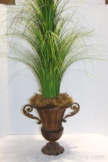 Ornate Metal Urn Style Vase/Planter with Artificial Greenery