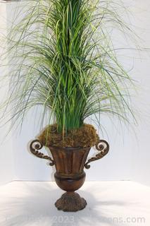 Ornate Metal Urn Style Vase/Planter with Artificial Greenery