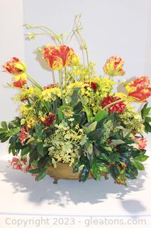 Lovely Artificial Floral Centerpiece in Metal Footed Planter