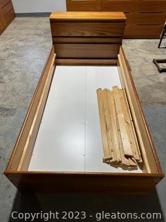 Twin Size Trundle Bed Frame w/Storage Headboard