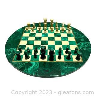 Gorgeous Handcrafted Vintage Malachite Chess Set