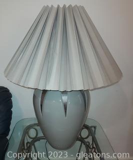 Oversized Gray Table Lamp with Black/Silver Embellishment
