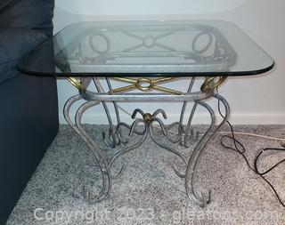 Lovely Glass Top Side Table with Metal Base
