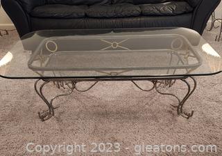 Lovely Glass Top Coffee Table with Metal Base Matches-7014A & B