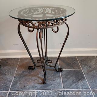 Small Glass Top Table with Metal Base
