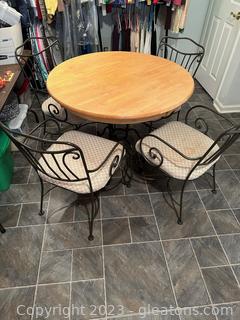 Nice Metal & Wood Round Kitchen Table w/4 Metal Upholstered Chairs (Lot of 5) 