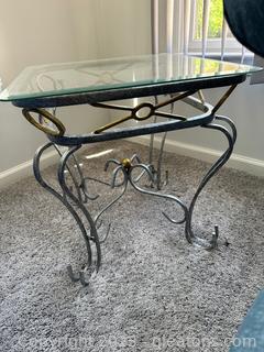 Very Nice Metal Accent Table w/Beveled Glass Top 