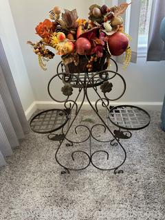 Cute Metal Plant Stand with artificial Autumn Arrangement (Lot of 2) 