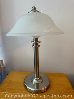 Silver Metal Table Lamp w/Frosted White Glass Shade 