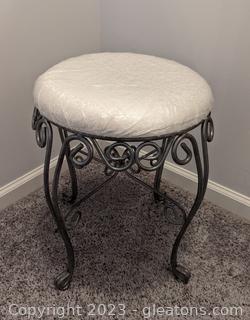 Scrolled Metal Vanity Seat with Cream Cushion
