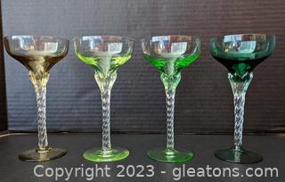Blefeld Hand Blown Twisted Stemmed Champagne, 4 Total (A)