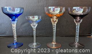 Blefeld Hand Blown Twisted Stemmed Champagne, 4 Total (B)