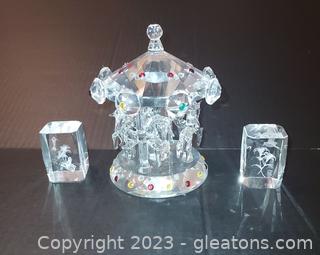 Gorgeous Shannon Crystal by Godinger Carousel/and 2 Hologram Paper Weights