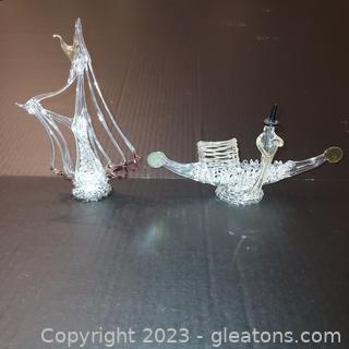 2 Gorgeous Spun/Blown Glass Boats