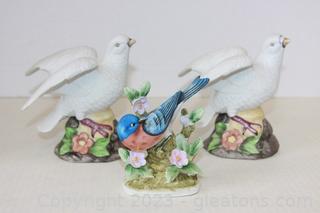 Three Beautiful Porcelain Bird Statues 