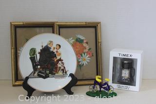 Timex Mini Collectible Clock, Norman Rockwell Decorative Plate & More 