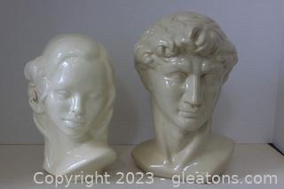 David of Michelangelo  Bust & Lady w/Hibiscus Bust 