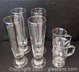 Set of 4 Pilsner Glasses & 2 USA Glass Coffee Mug