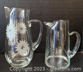 Made in Romania Etched Pitcher & Hand Blown Glass Pitcher