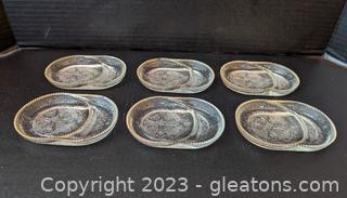 Jeannette Glass Coaster & Ashtray/Tea Bag Holder/Spoon Rest, Harp Pattern (6 Total)