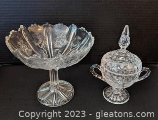 Thistle Crystal Compote & Vintage Crystal Lidded Sugar Bowl