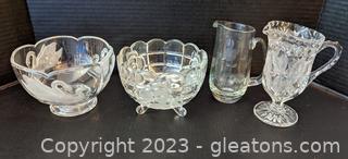 2 Lovely Lead Crystal Bowls & 2 Little Pitchers Featuring 1 Cut Crystal