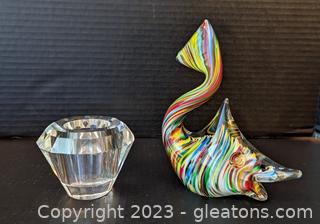 Lenox Lead Crystal Votive & Colorful Glass Art Fish