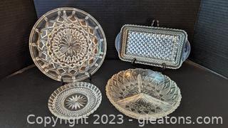Variety of 4 Crystal & Glass Serving Trays