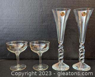 Cristal D’Arques Lead Crystal Millennium Champagne Flutes & 2 Nice Anniversary Glasses