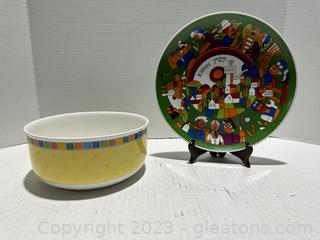 Very Nice Villeroy & Boch Serving Bowl & “The Kibbutz” Decorative Plate (Lot of 2) 