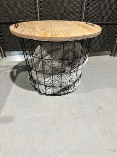 Metal & Wood Accent Table w/Storage & Blanket 