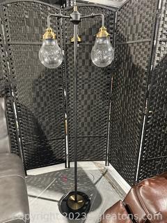 Black w/Gold Accent 3 Glass Globe Floor Lamp 