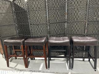 Nice Wood Stools w/Dark Brown Tufted Alternate Leather Seats (Lot of 4) 
