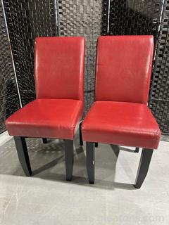 Red Alternative Leather Parsons Style Chairs (Lot of 2) 