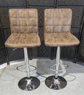 Soft Retro Brown Adjustable Bar Stools with Foot Rest (2) 