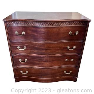 Nice 4 Drawer Mahogany Chest with Serpentine Front & Carved Detail