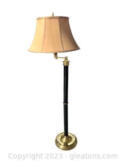 Brass and Metal Swing-Arm Floor Lamp with Taupe Shade 