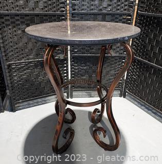 Traditional Style Marble Top Accent Table on Metal Base 