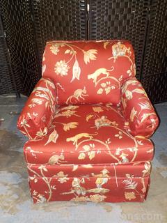 Beautiful Burgundy Tub-Chair with Asian Patterned Accent/Motif
