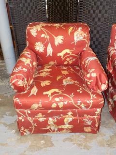 Beautiful Burgundy Tub Chair with Asian Patterned Motif 